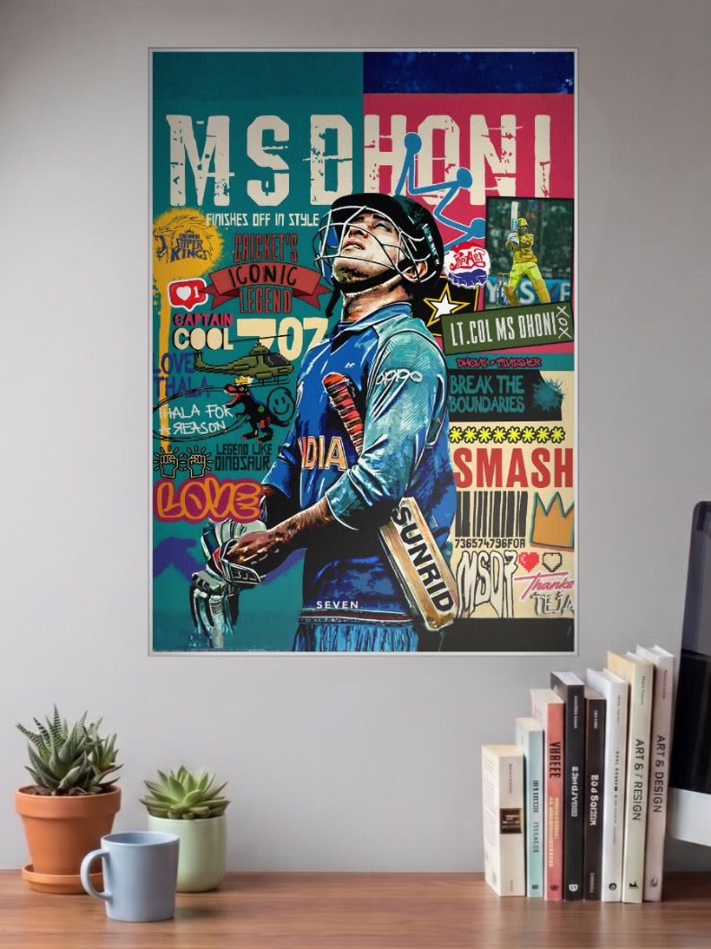 MS Dhoni Iconic Legend Art Cricket Poster