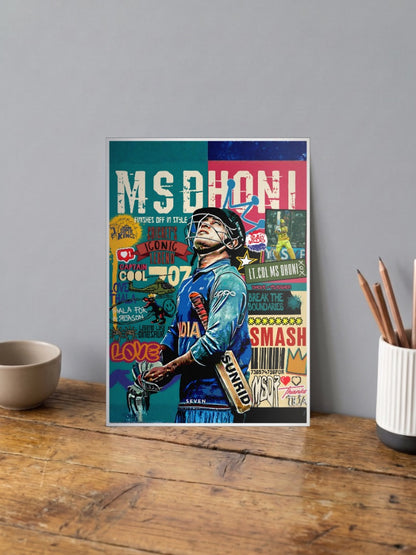 MS Dhoni Iconic Legend Art Cricket Poster