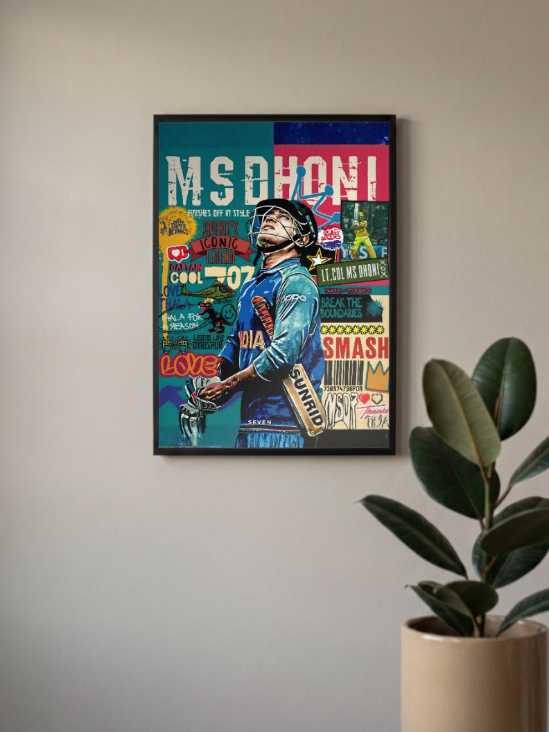 MS Dhoni Iconic Legend Art Cricket Poster