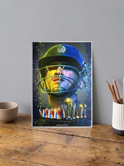Dhoni CSK Trophies Portrait IPL Poster