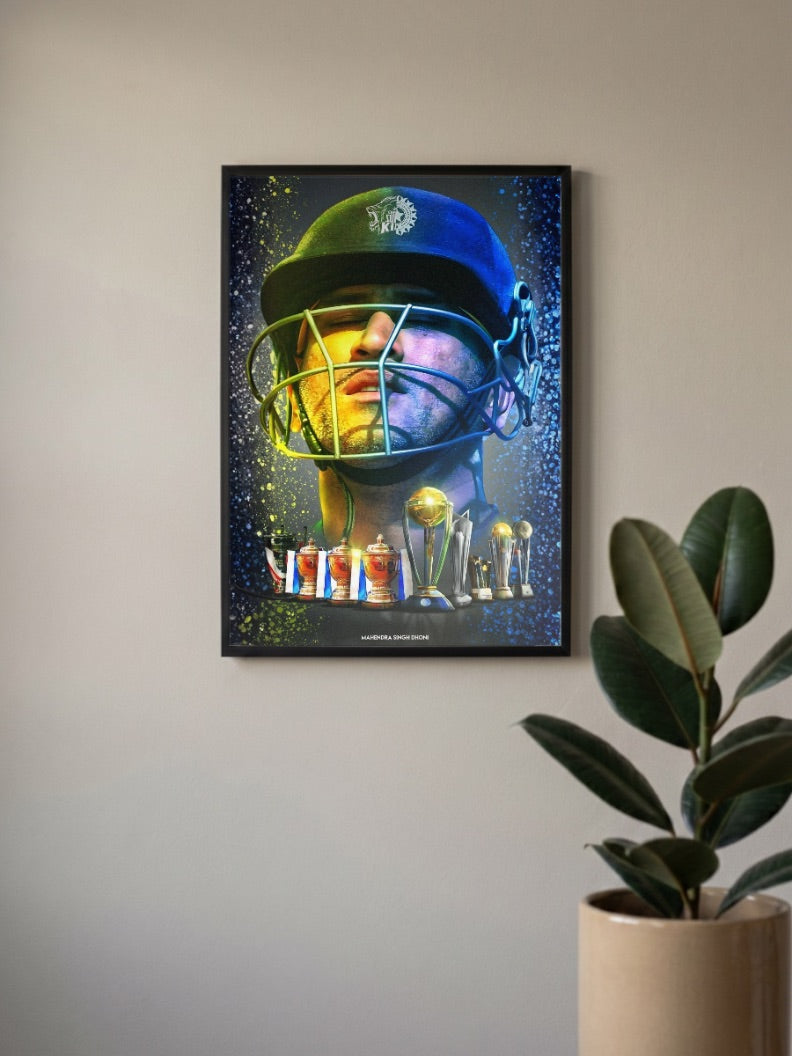 Dhoni CSK Trophies Portrait IPL Poster