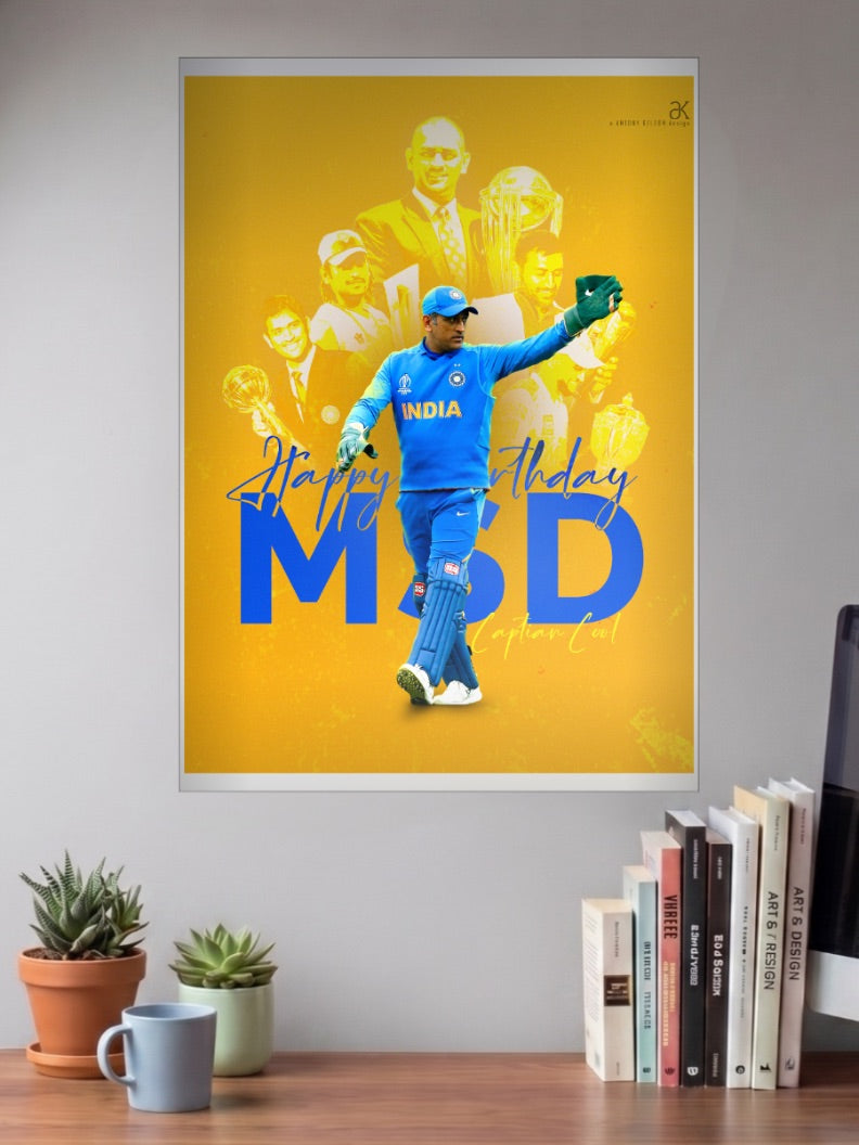 Happy Birthday MSD Collage Cricket Poster