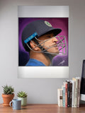 MS Dhoni Air Helmet Portrait Cricket Poster