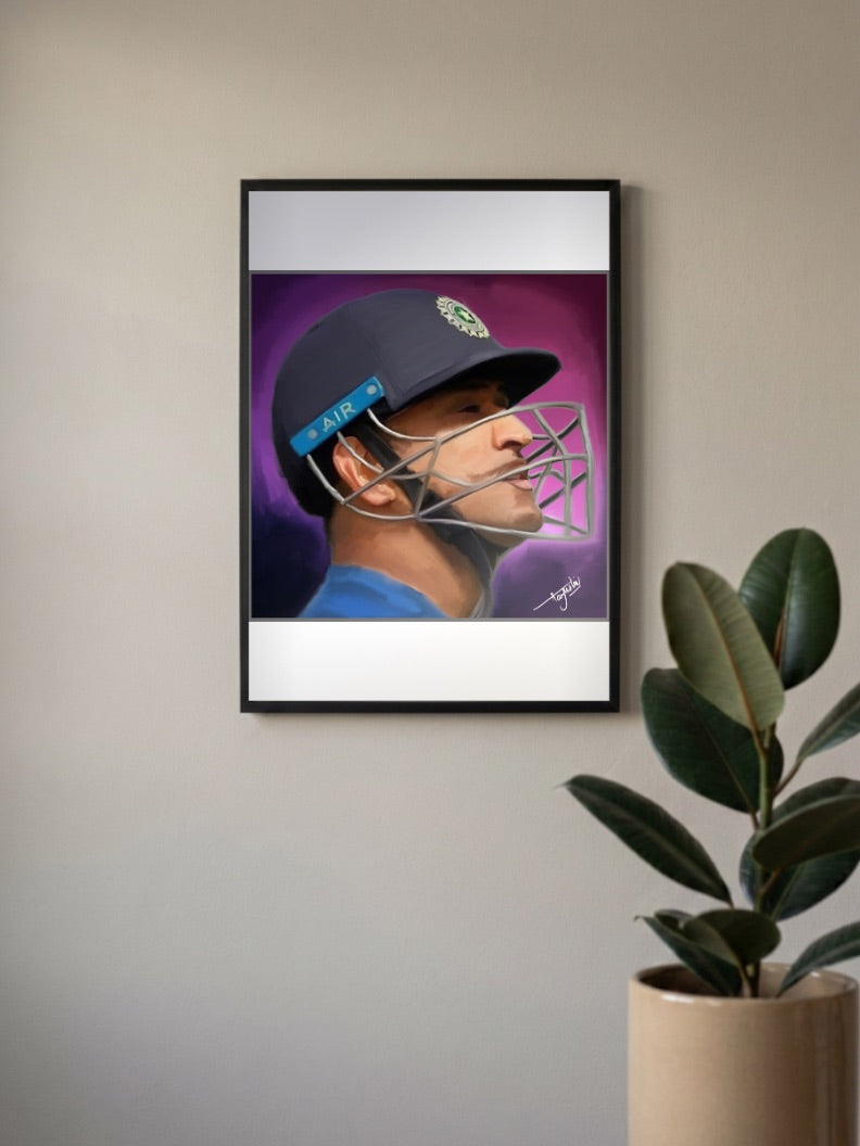 MS Dhoni Air Helmet Portrait Cricket Poster