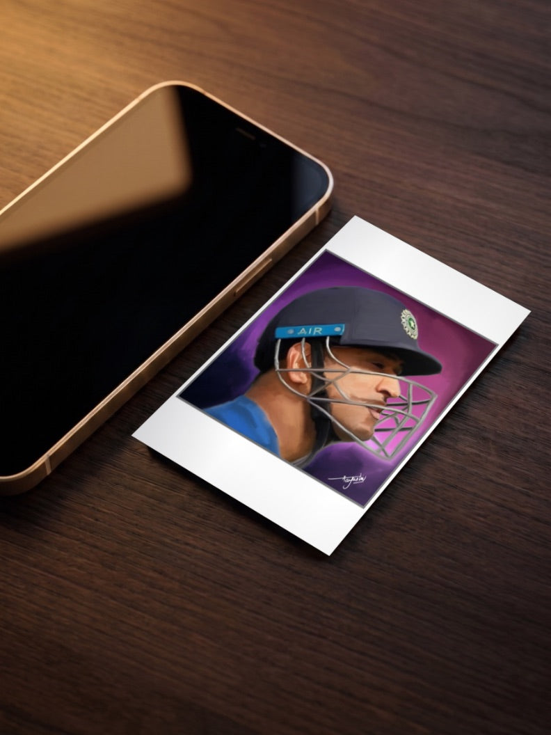 MS Dhoni Air Helmet Portrait Cricket Poster