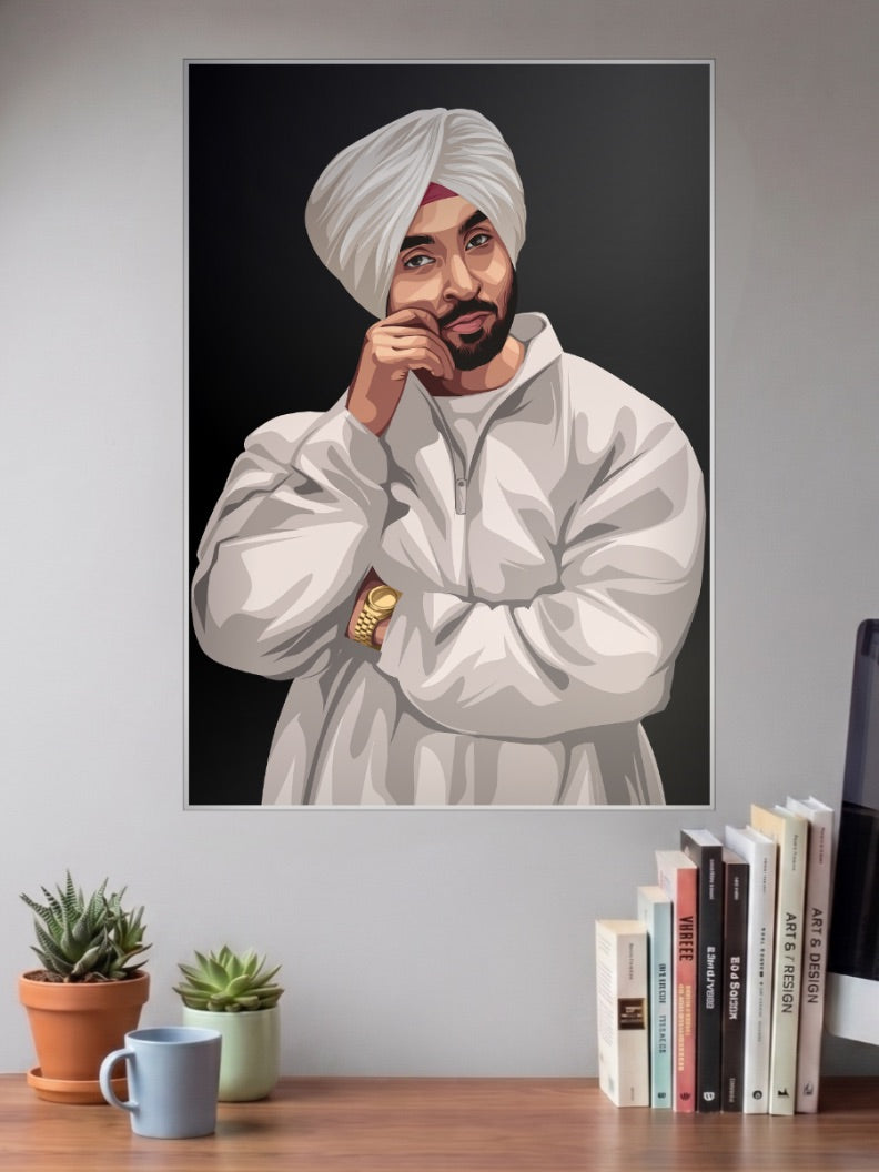 Diljit Dosanjh Turban Portrait Singers Poster