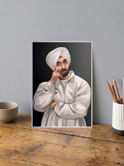 Diljit Dosanjh Turban Portrait Singers Poster