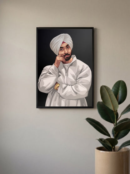 Diljit Dosanjh Turban Portrait Singers Poster