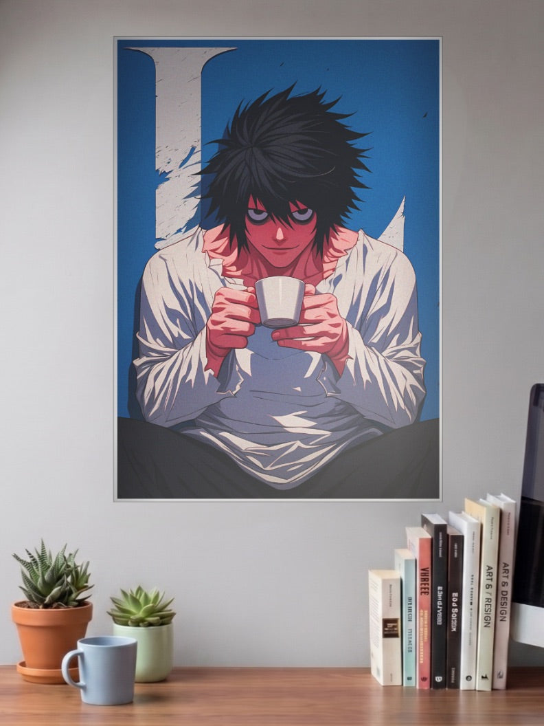 L Lawliet Coffee Portrait Anime Poster