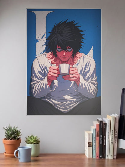 L Lawliet Coffee Portrait Anime Poster