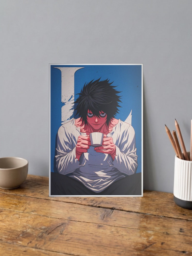 L Lawliet Coffee Portrait Anime Poster