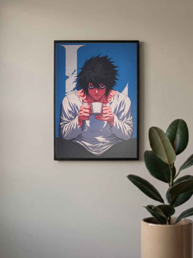 L Lawliet Coffee Portrait Anime Poster