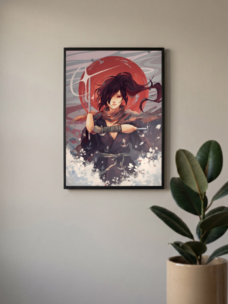 Dororo Sword Red Moon Art Anime Poster
