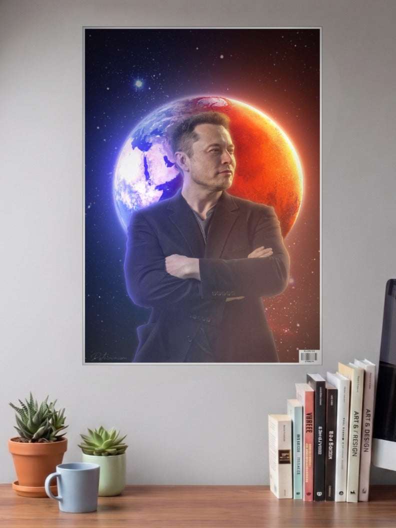 Elon Musk Earth and Mars Celebs Poster