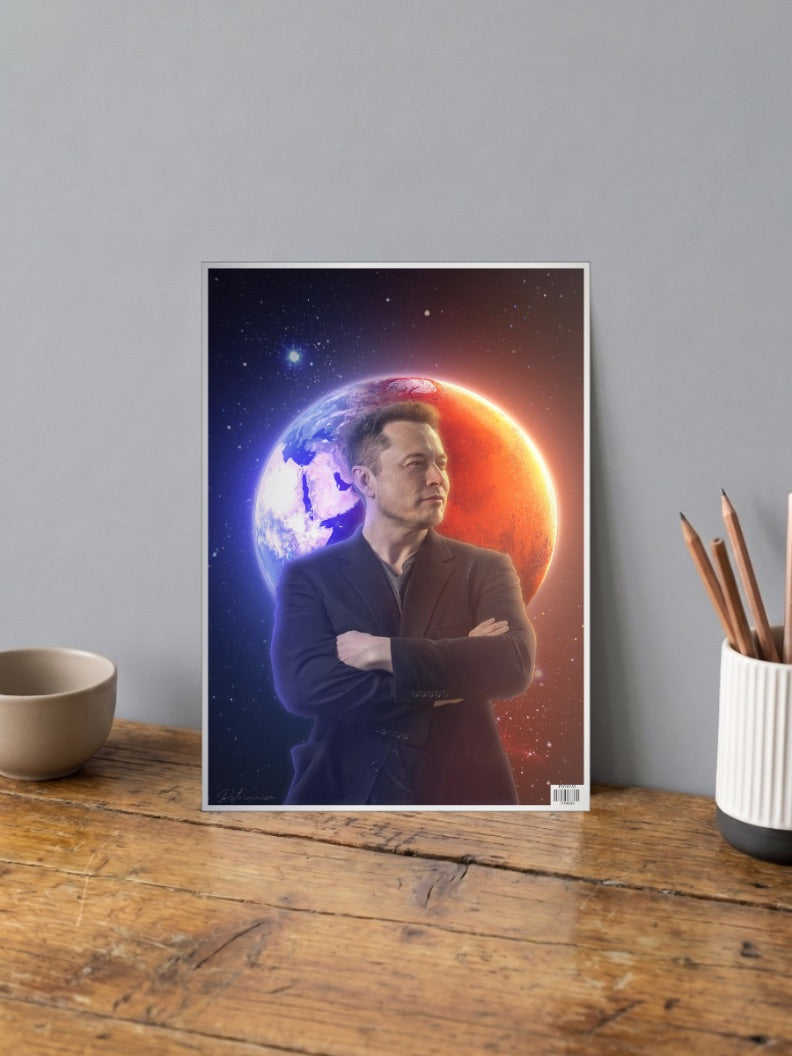 Elon Musk Earth and Mars Celebs Poster