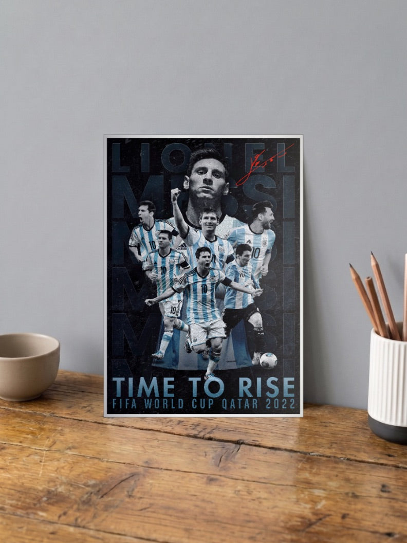 Lionel Messi Time to Rise Football Poster