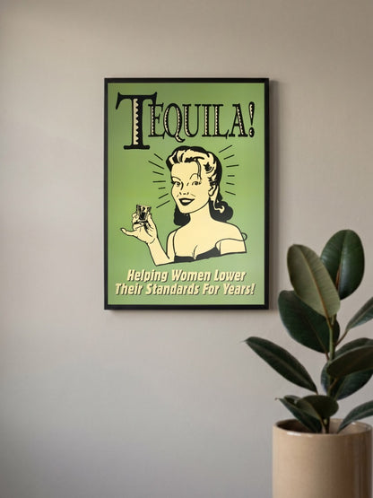 Tequila Standards Poster in a black frame, mounted on a wall