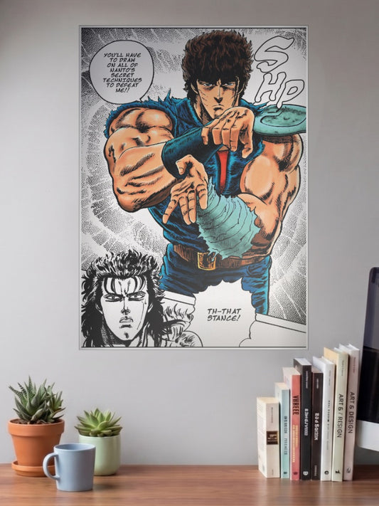 Kenshiro Fist of North Star Anime Poster shown in A3 size on a wall above a study desk