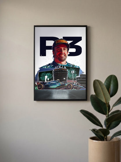 Fernando Alonso Podium F1 Poster