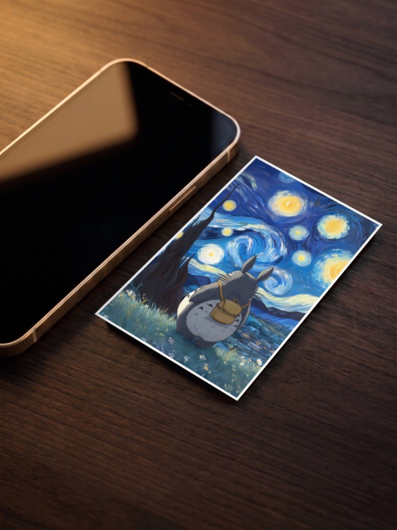 Totoro Starry Night Anime Poster as a pocket poster, sized to fit behind a phone case