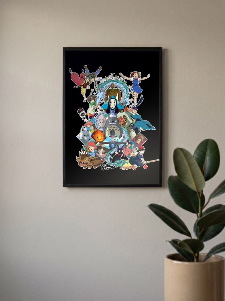 Totoro No Face Calcifer Anime Poster
