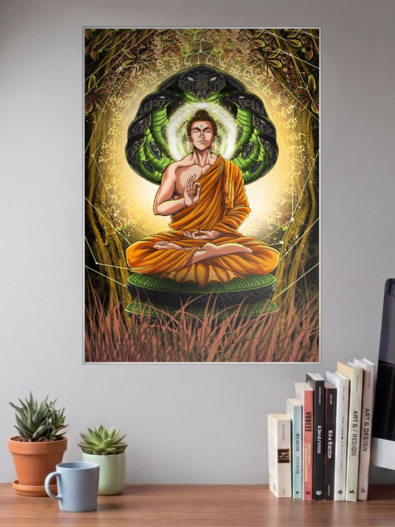 Buddha and Mucalinda Gods Poster