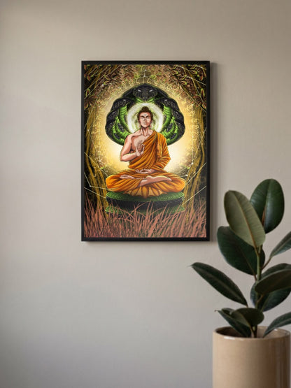 Buddha and Mucalinda Gods Poster