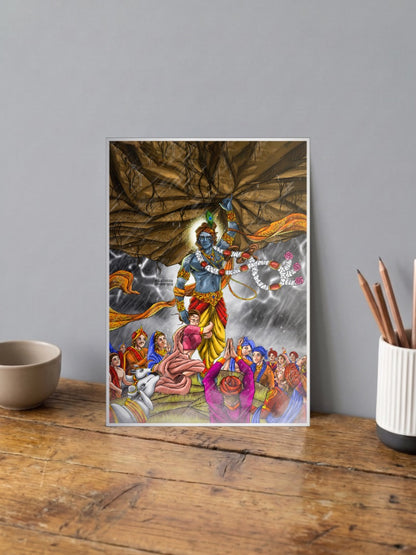 Krishna Lifts Govardhan Gods Poster