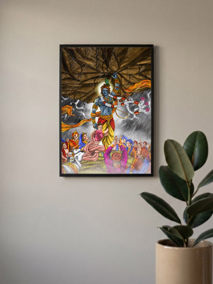 Krishna Lifts Govardhan Gods Poster