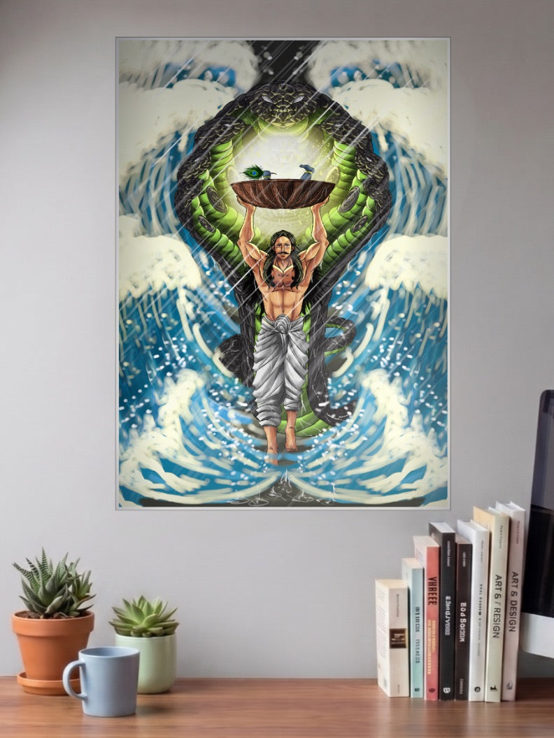 Vasudeva Carries Baby Krishna Gods Poster