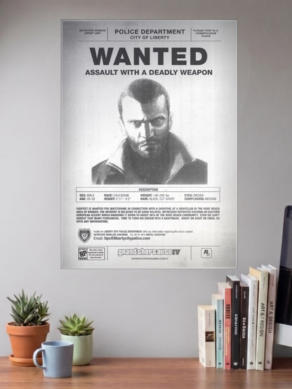 Niko Bellic Wanted GTA IV Game Poster
