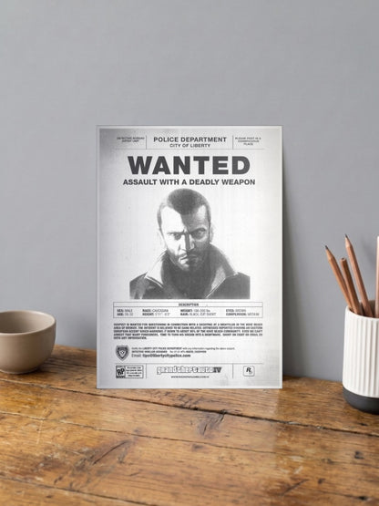 Niko Bellic Wanted GTA IV Game Poster