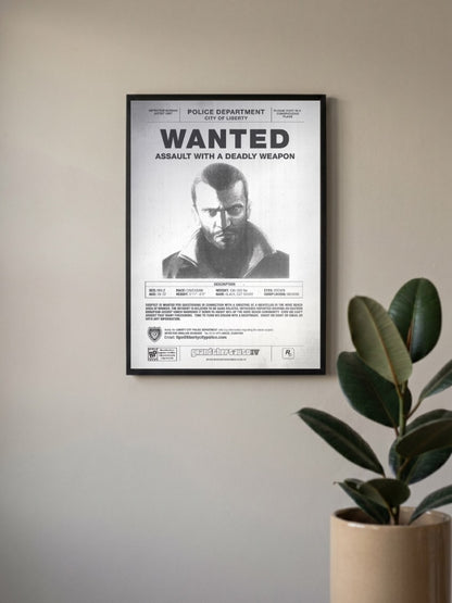 Niko Bellic Wanted GTA IV Game Poster
