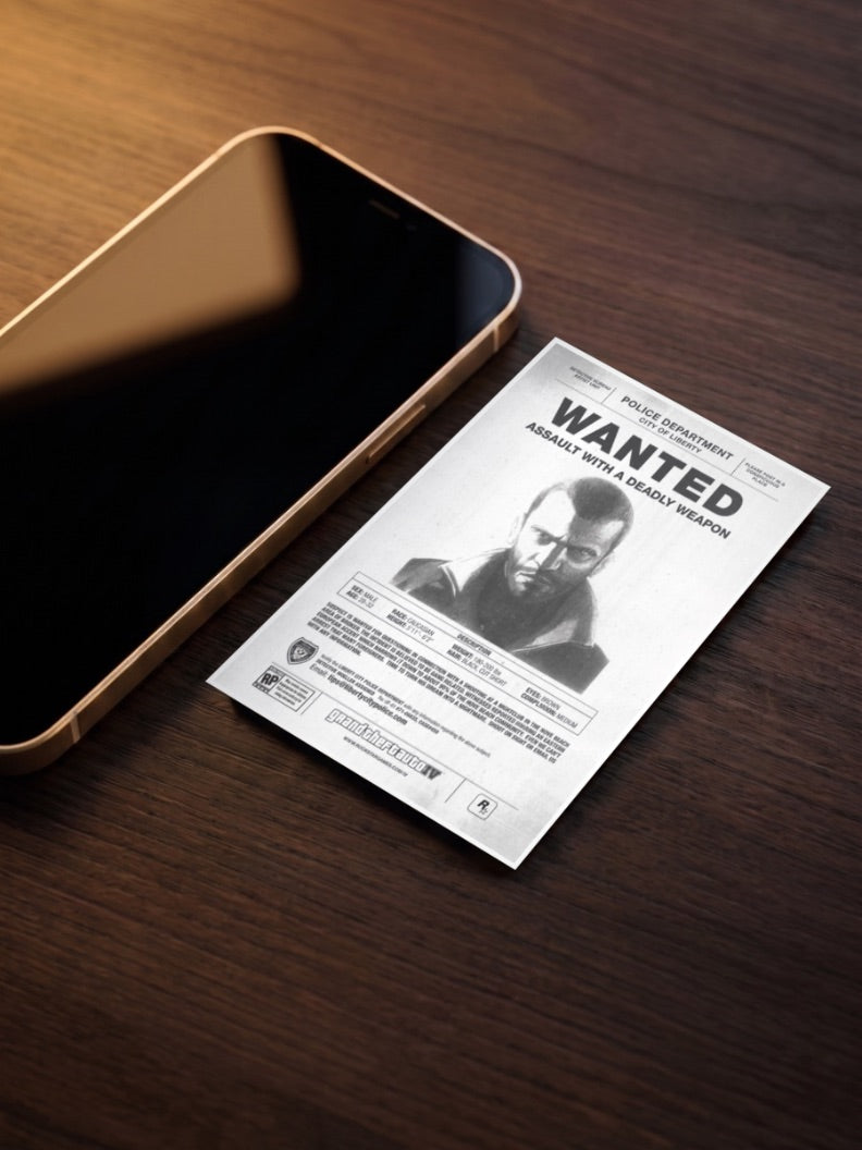 Niko Bellic Wanted GTA IV Game Poster