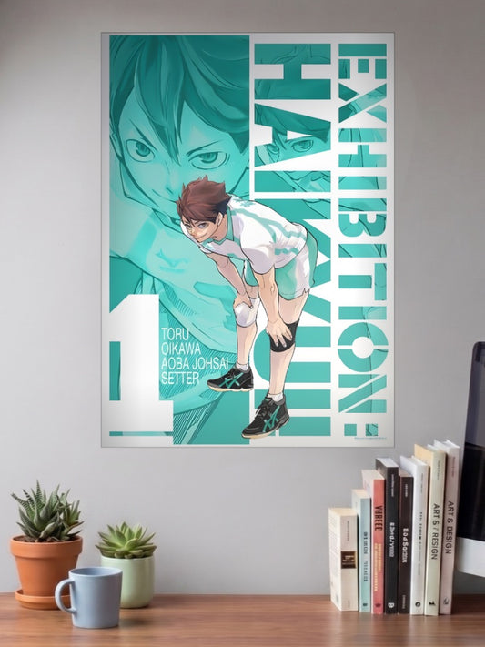 Oikawa Toru Aoba Johsai Anime Poster shown in A3 size on a wall above a study desk
