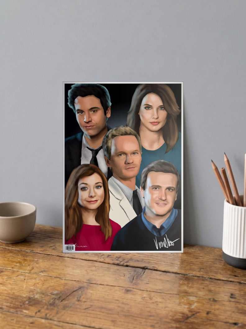 HIMYM Five Cast Portraits Sitcom Poster