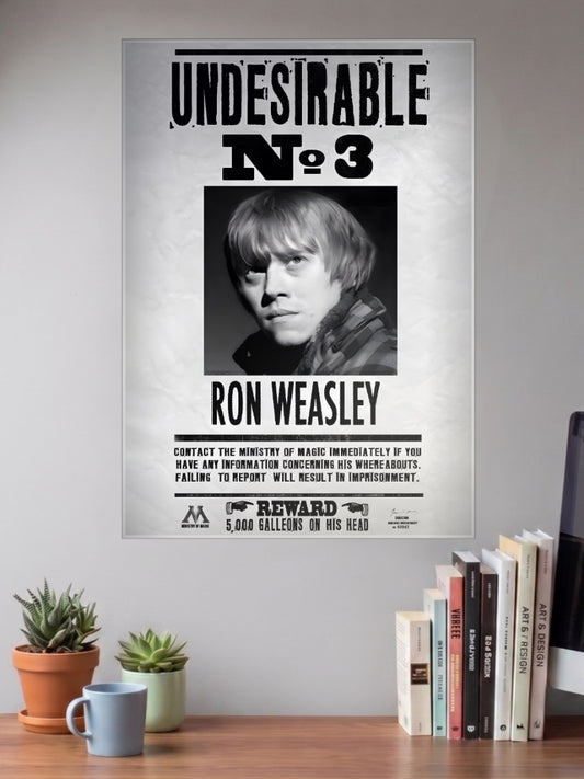 Ron Undesirable No3 Hollywood Movie Poster shown in A3 size on a wall above a study desk