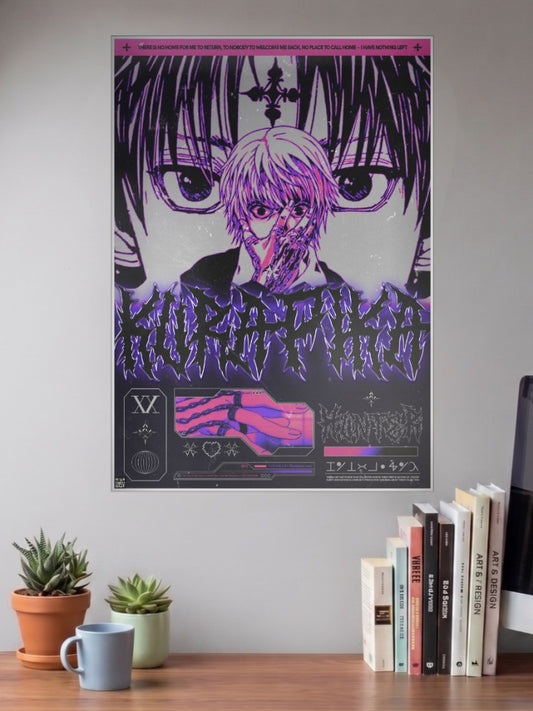 Kurapika No Home Quote Anime Poster shown in A3 size on a wall above a study desk