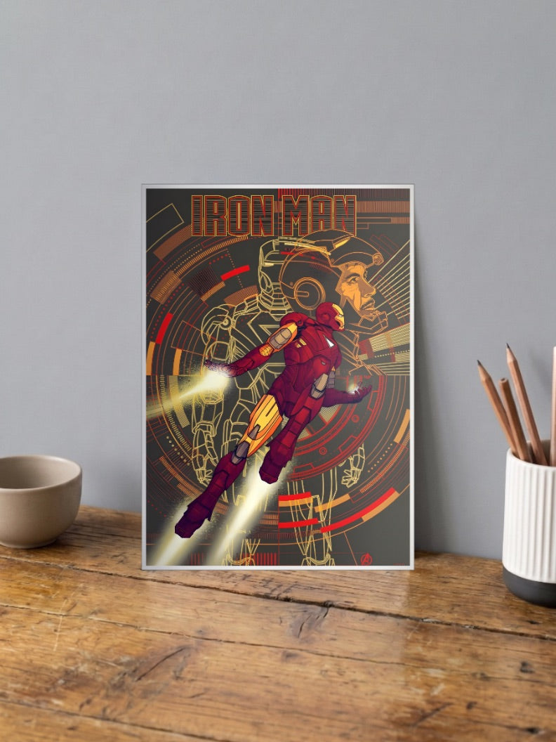 Iron Man Flying Blueprint Marvel Poster