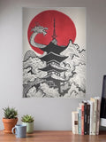 Dragon And Pagoda Ink Art Japan Poster