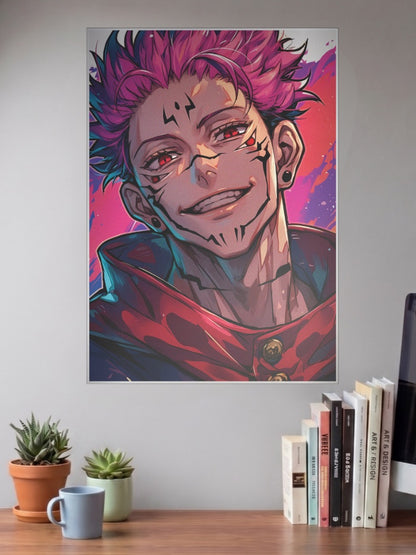 Sukuna Purple Grin Portrait Anime Poster