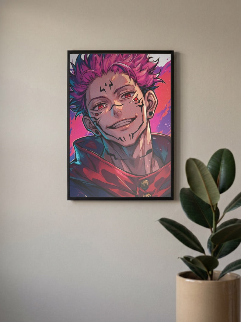 Sukuna Purple Grin Portrait Anime Poster