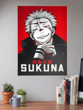 Sukuna Smiling Red Portrait Anime Poster