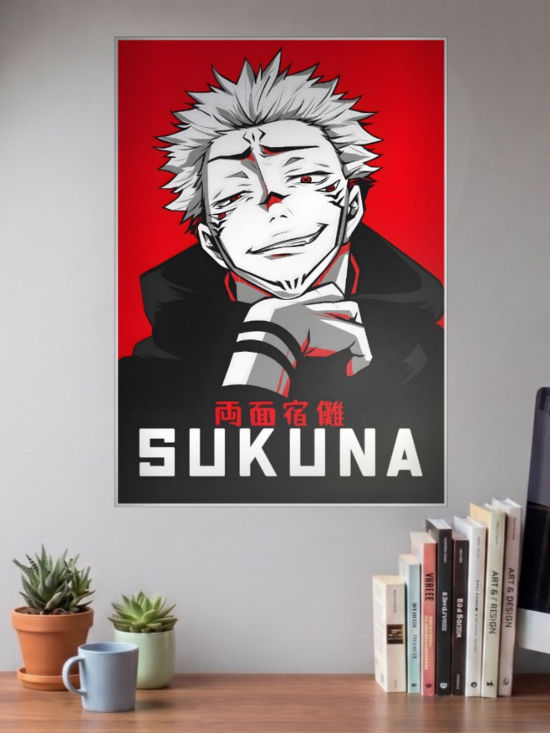 Sukuna Smiling Red Portrait Anime Poster