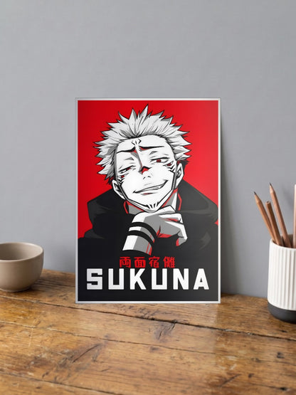 Sukuna Smiling Red Portrait Anime Poster