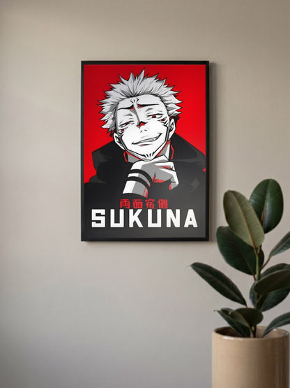 Sukuna Smiling Red Portrait Anime Poster