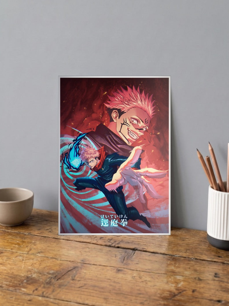 Sukuna And Yuji Dual Action Anime Poster