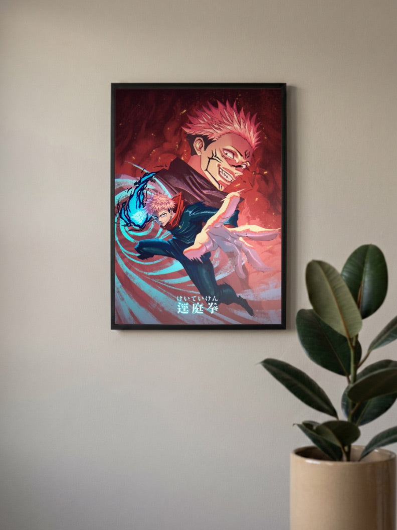 Sukuna And Yuji Dual Action Anime Poster