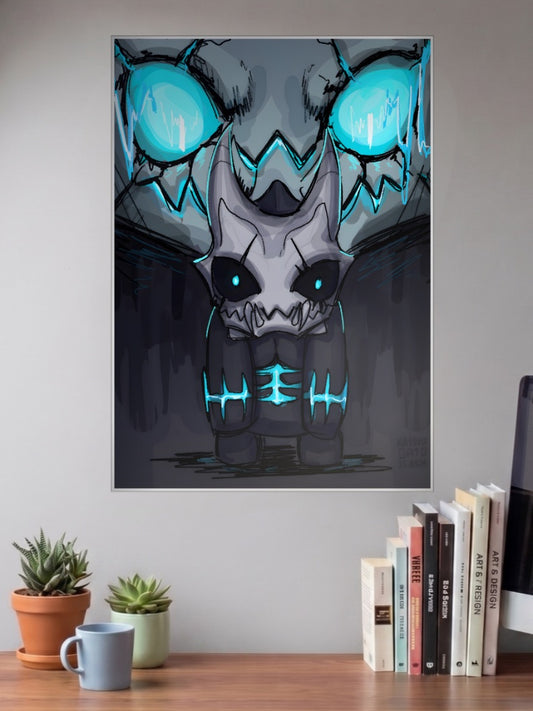 Kaiju No8 Chibi Design Anime Poster shown in A3 size on a wall above a study desk