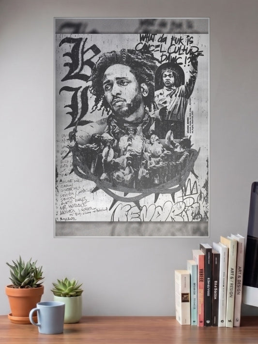 Kendrick Lamar Cancel Culture Singers Poster shown in A3 size on a wall above a study desk